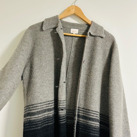 Cleo | Women’s 100% Wool Long Cardigan Coat Long Sleeve Gray and Black - Picture 6 of 9